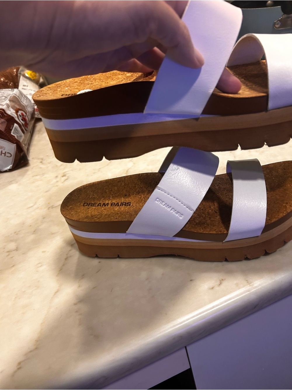 Dream Pairs White Dual-Strap Platform Slide Sandals